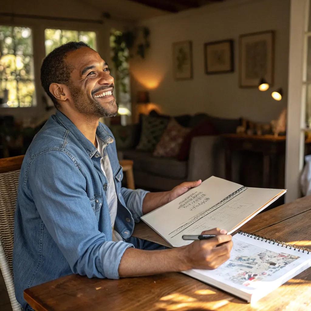 Marcus smiling with a sketch pad