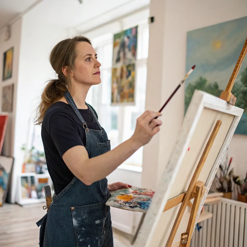 Sarah holding a painting brush